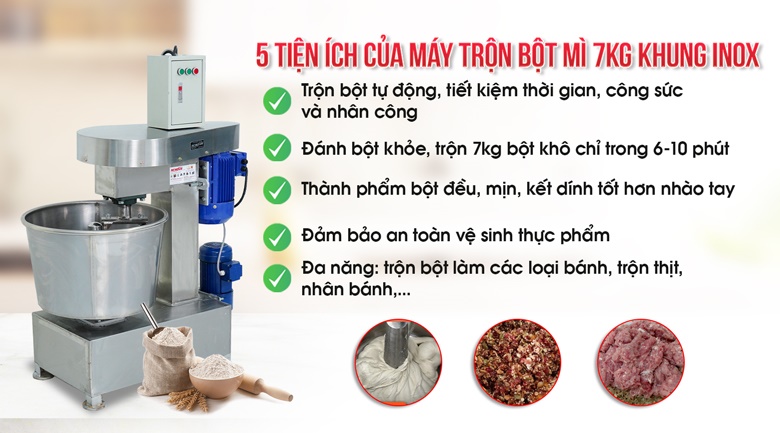 Lợi ích từ máy trộn bột mì Việt Nam 7kg khung inox Lợi ích từ máy trộn bột mì Việt Nam 7kg khung inox