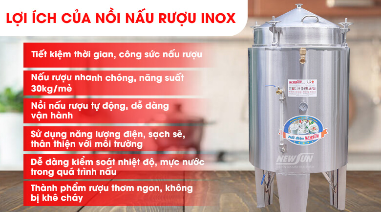 Lợi ích nồi nấu rượu inox 50 kg/mẻ
