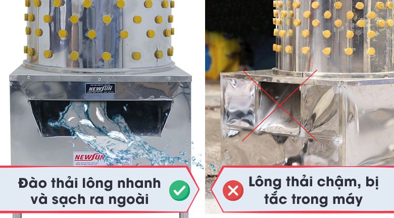 Thiết kế máng thải rộng đẩy lông nhanh ra ngoài, cho hiệu suất cao hơn