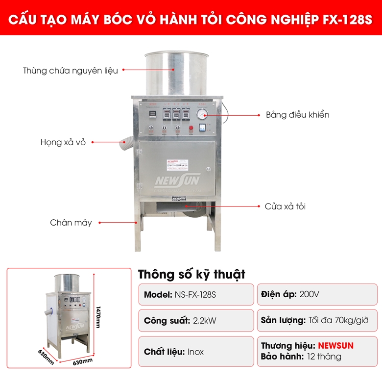 (Cấu tạo của máy bóc hành tỏi công nghiệp khá đơn giản)