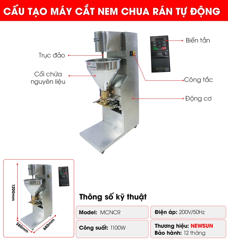 Cấu tạo của máy cắt nem chua rán tự động
