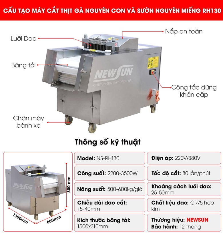 Cấu tạo của máy thái thịt gà nguyên con và sườn nguyên miếng