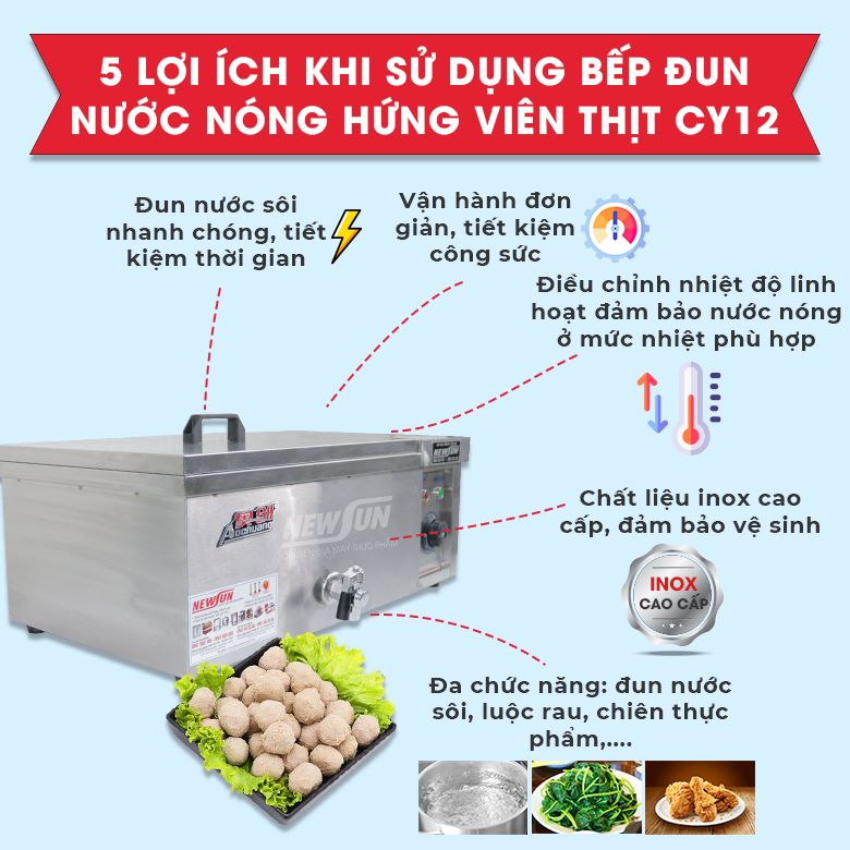 Tiện ích thiết thực khi sử dụng bếp đun nước nóng hứng viên thịt CY12