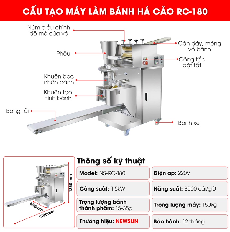 Chi tiết đặc điểm cấu tạo của máy làm bánh há cảo NS - RC 180
