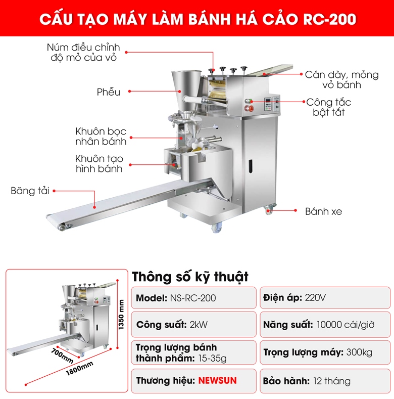 Cấu tạo máy làm bánh há cảo NS - RC 200