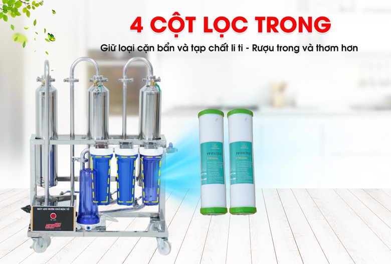 4 cột lọc trong bằng nhựa nguyên sinh