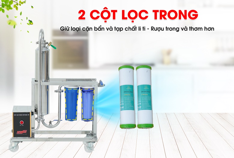 Hai cột lọc trong này giúp loại bỏ cặn bẩn và tạp chất li ti