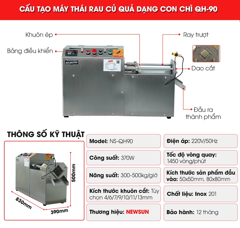 Cấu tạo máy thái rau củ quả dạng con chì NS-QH90