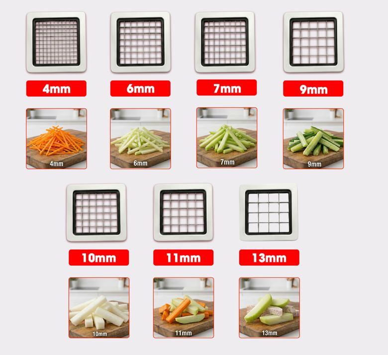 Máy thái đa dạng củ quả với nhiều kích cỡ khác nhau