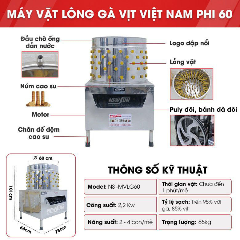 Cấu tạo máy vặt lông gà vịt Việt Nam NS 60