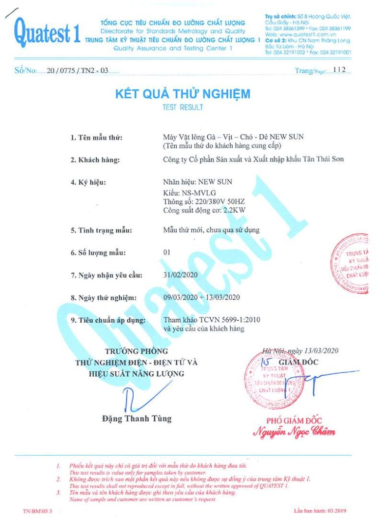 Kết quả test thử nghiệm máy vặt lông dê NEWSUN