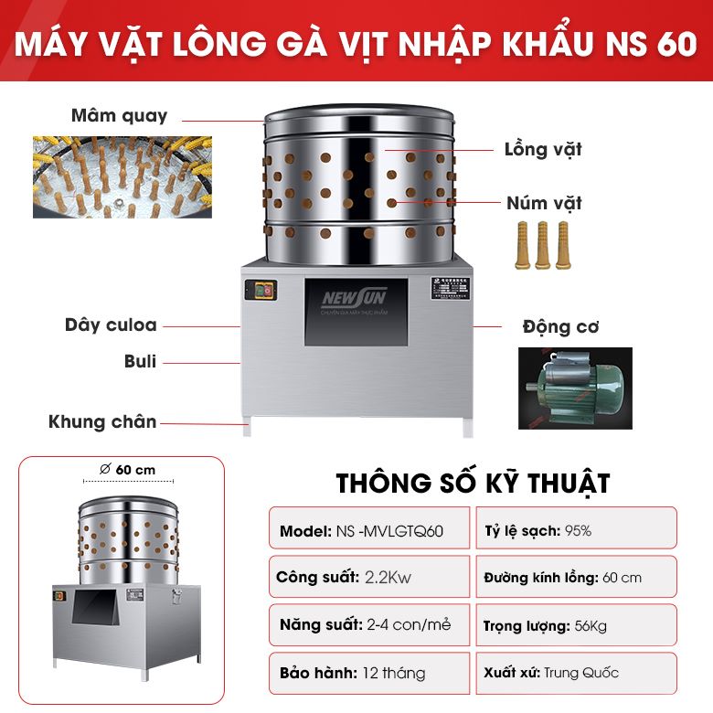 Cấu tạo máy vặt lông gà vịt nhập khẩu NS 60 Cấu tạo máy vặt lông gà vịt nhập khẩu NS 60