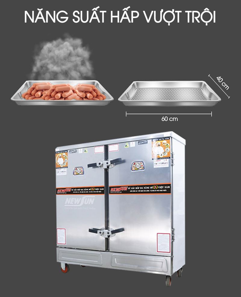 Tủ hấp xúc xích 2 cửa hoạt động hoàn toàn bằng điện