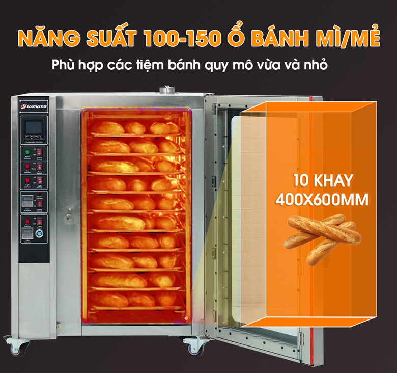 Năng suất lớn, 100-150 ổ bánh mì/mẻ Năng suất lớn, 100-150 ổ bánh mì/mẻ