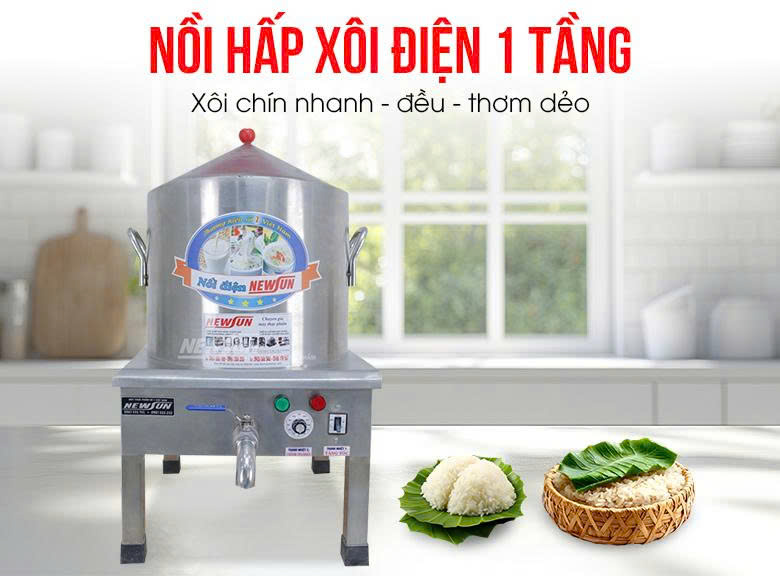 <em>Nồi hấp xôi điện 1 tầng giúp xôi chín nhanh, đều</em>