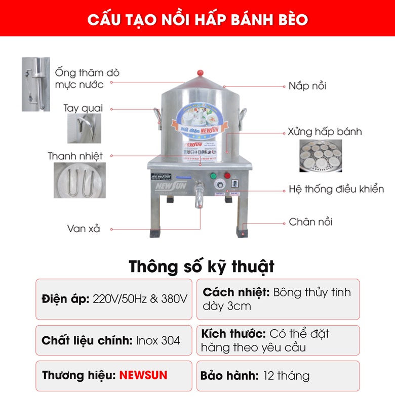 Cấu tạo của nồi hấp bánh bèo