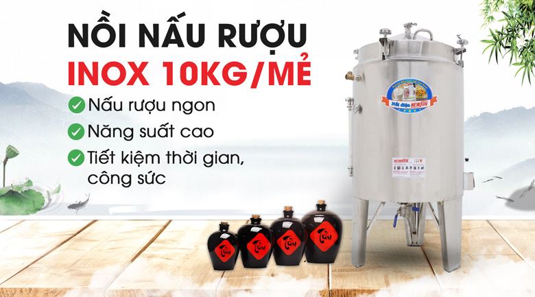 Nồi nấu rượu inox 10kg/mẻ dùng điện NEWSUN