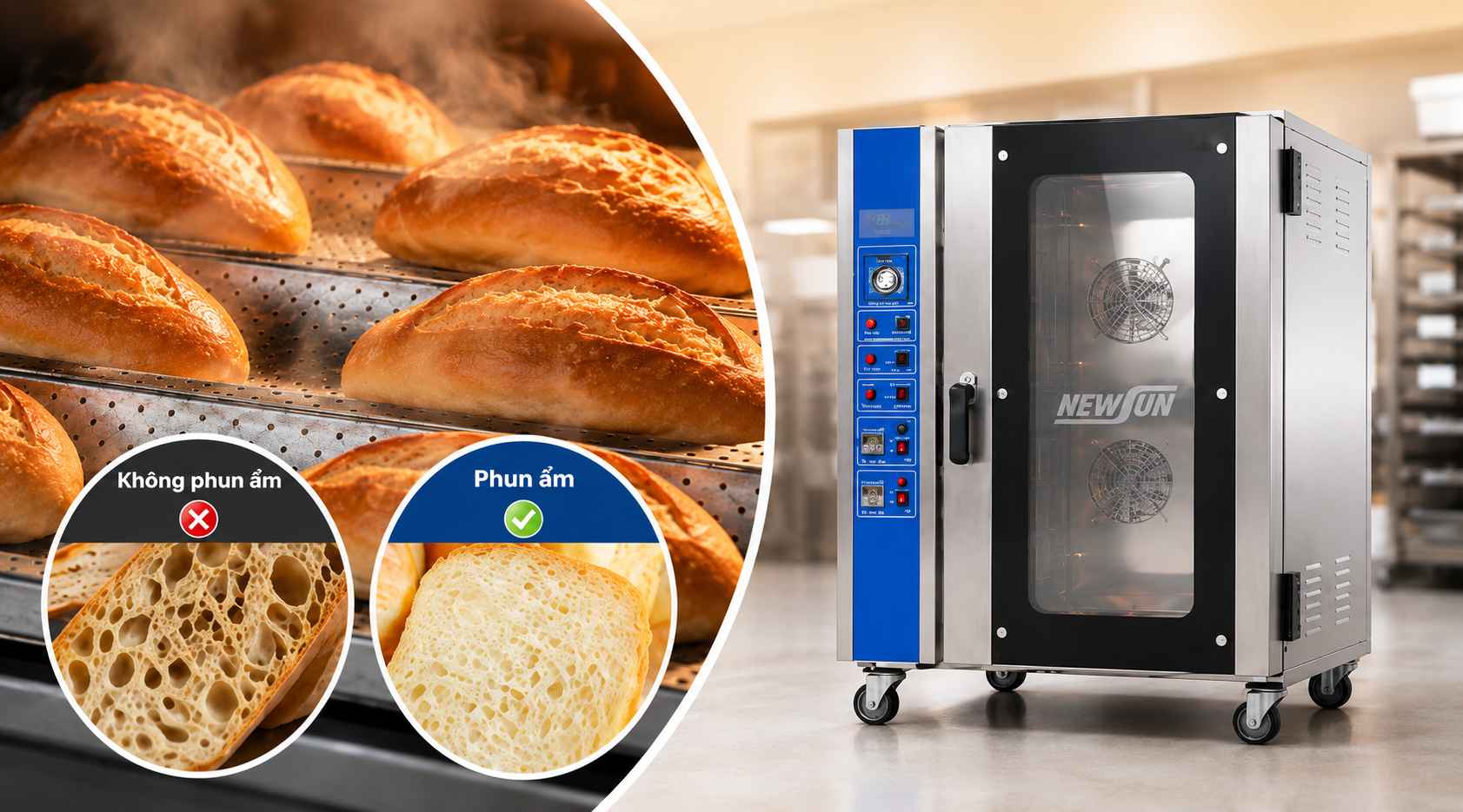 Hệ thống phun sương tự động, nướng bánh mì bông xốp