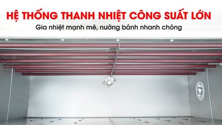 Hệ thống thanh nhiệt công suất lớn, nướng bánh nhanh chóng