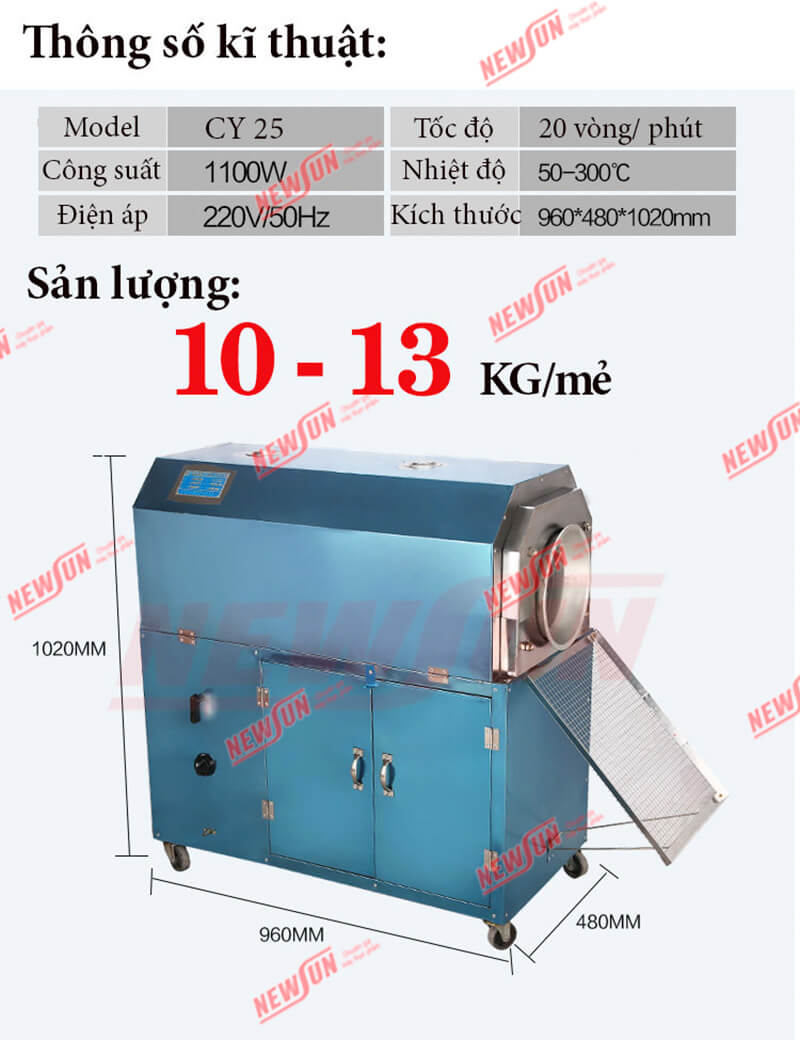 Đặc điểm thông số kỹ thuật máy rang hạt CY 25