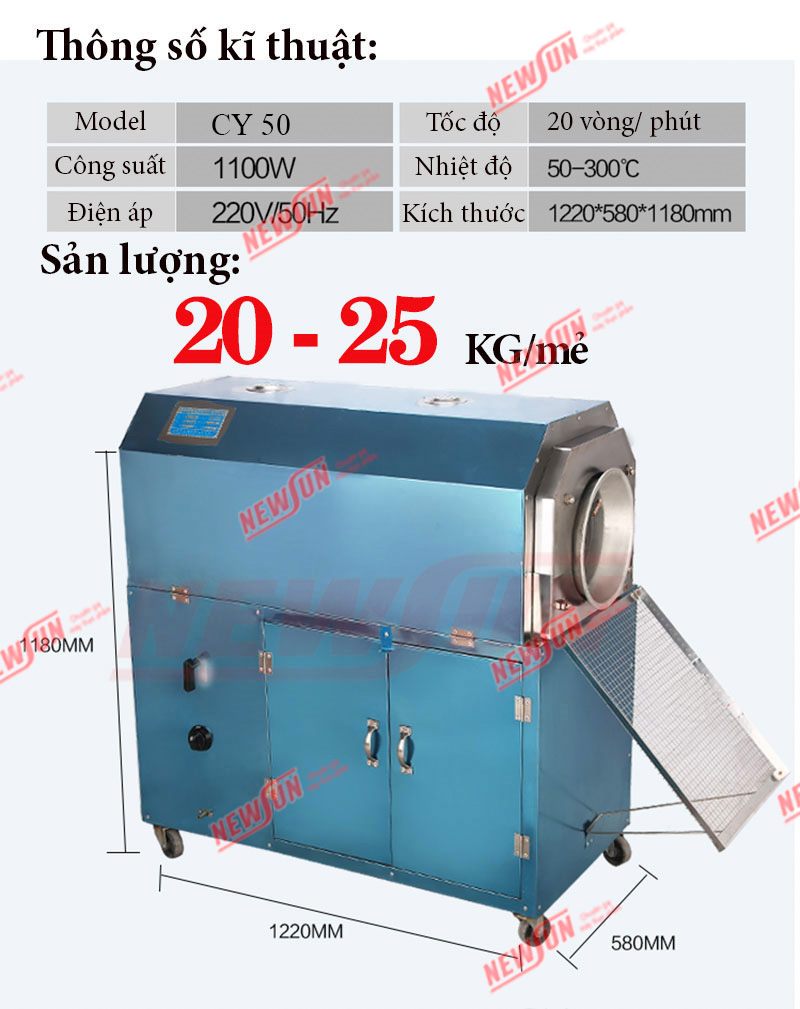 Đặc điểm thông số kĩ thuật máy rang hạt CY 50