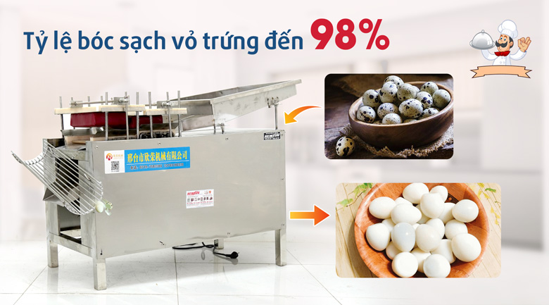 Trứng cút được lột vỏ sạch sẽ đến 98%
