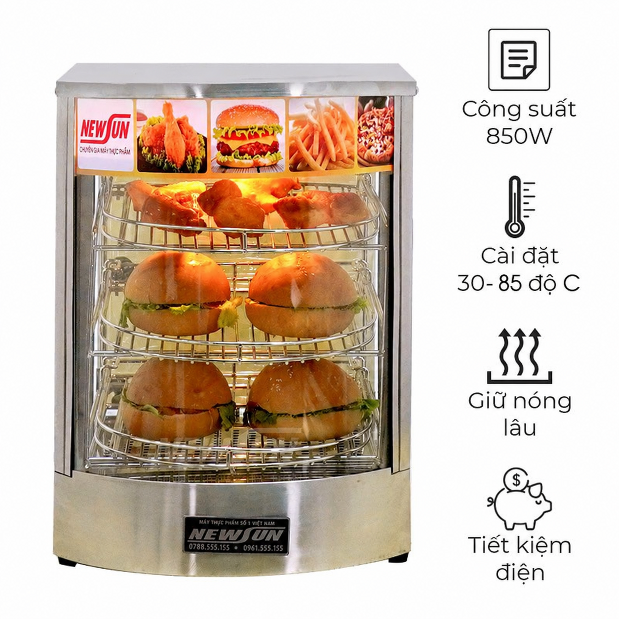 Tủ giữ nóng gà rán 1P (kính cong)