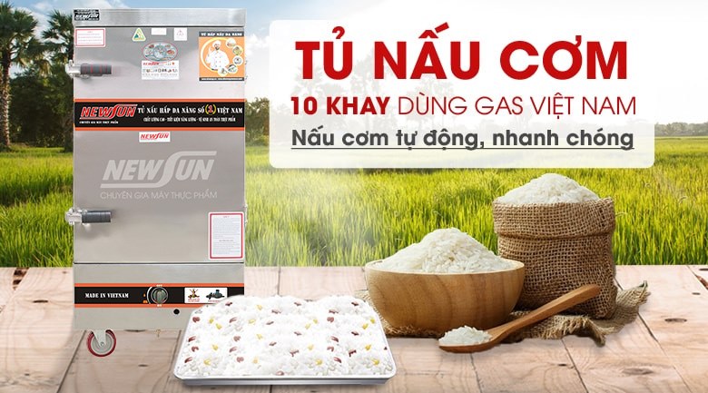 Tủ nấu cơm 10 khay dùng gas Việt Nam (40kg gạo/mẻ)