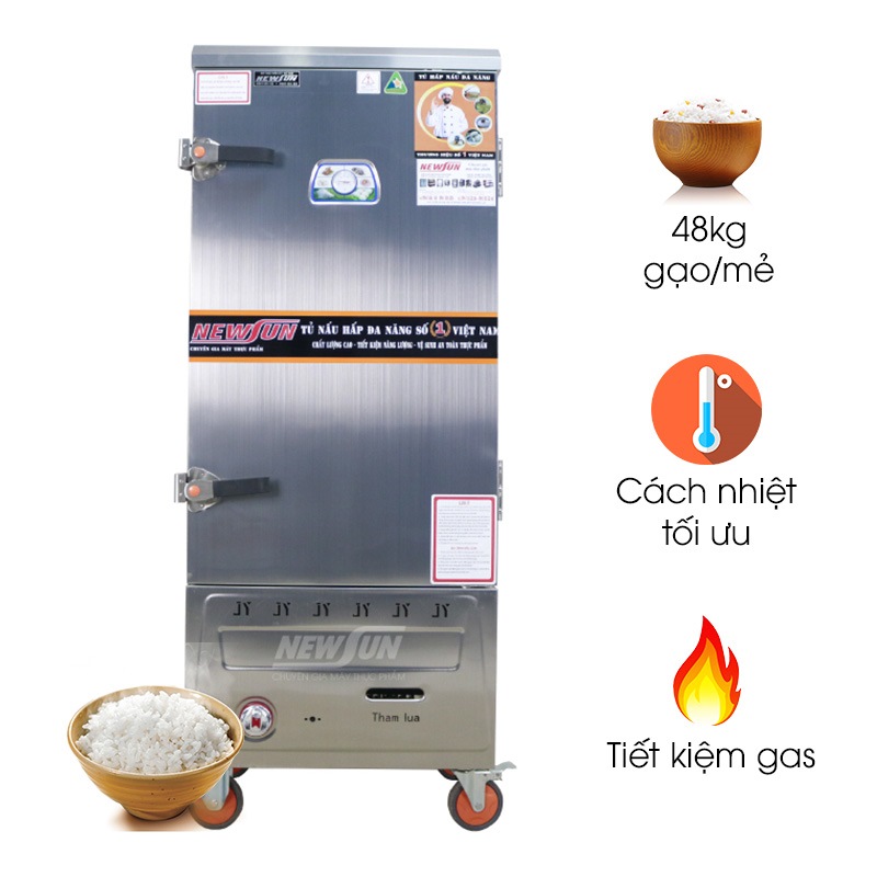 Tủ nấu cơm 12 khay dùng gas inox 201 (48kg gạo/mẻ)
