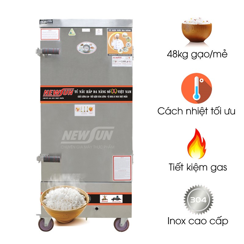 Tủ nấu cơm 12 khay dùng gas Việt Nam (48kg gạo/lần)