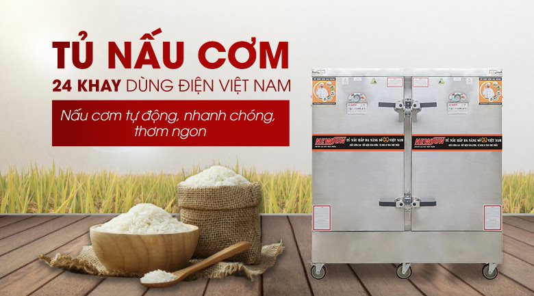 Tủ nấu cơm công nghiệp 24 khay dùng điện Việt Nam (96kg gạo/mẻ)