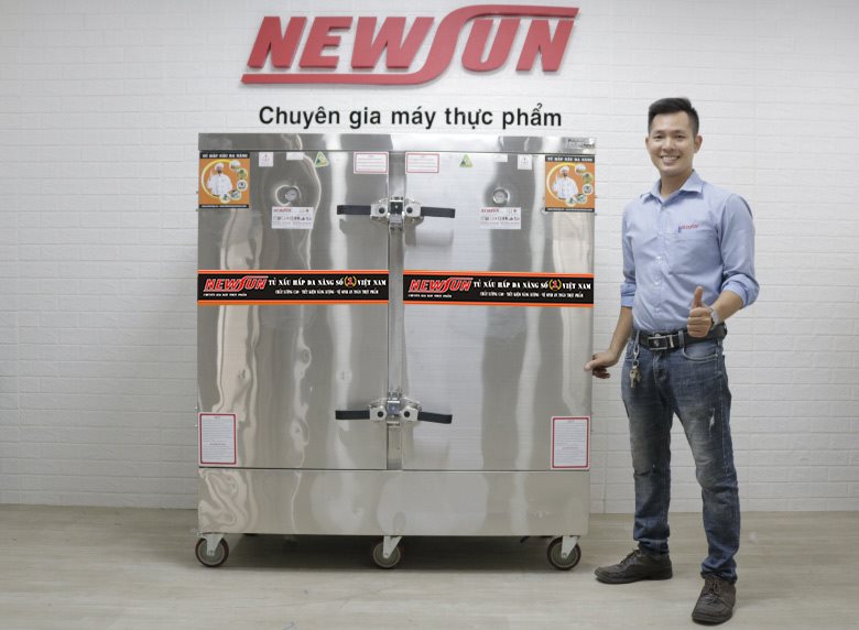 Hình ảnh thực tế tủ nấu cơm công nghiệp 24 khay dùng điện Việt Nam