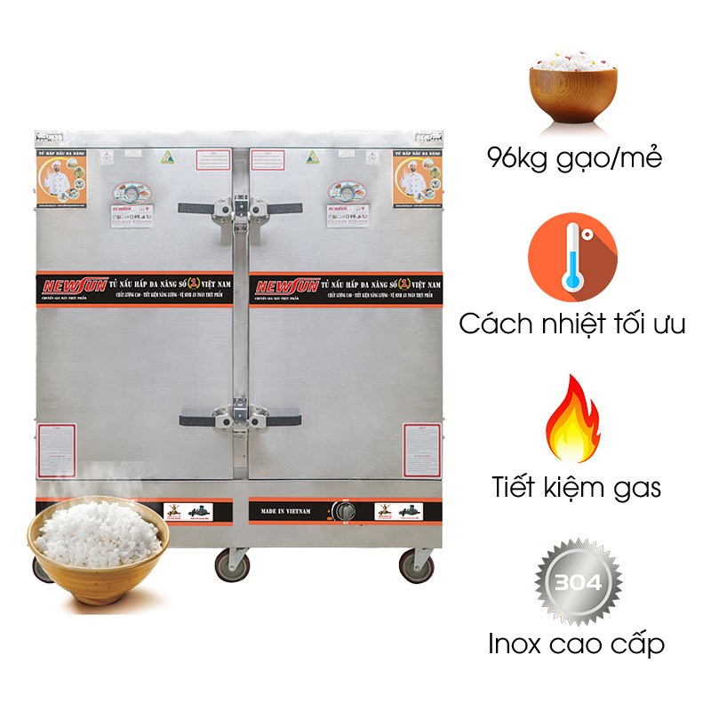Tủ nấu cơm 24 khay dùng gas Việt Nam (96kg gạo/mẻ)