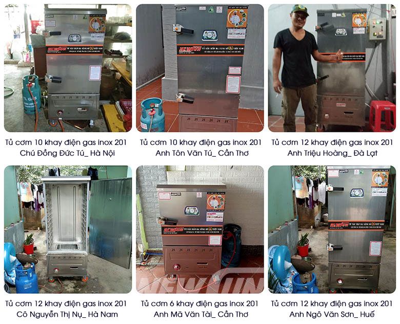 Khách hàng sử dụng tủ nấu cơm khay dùng điện & gas inox 201