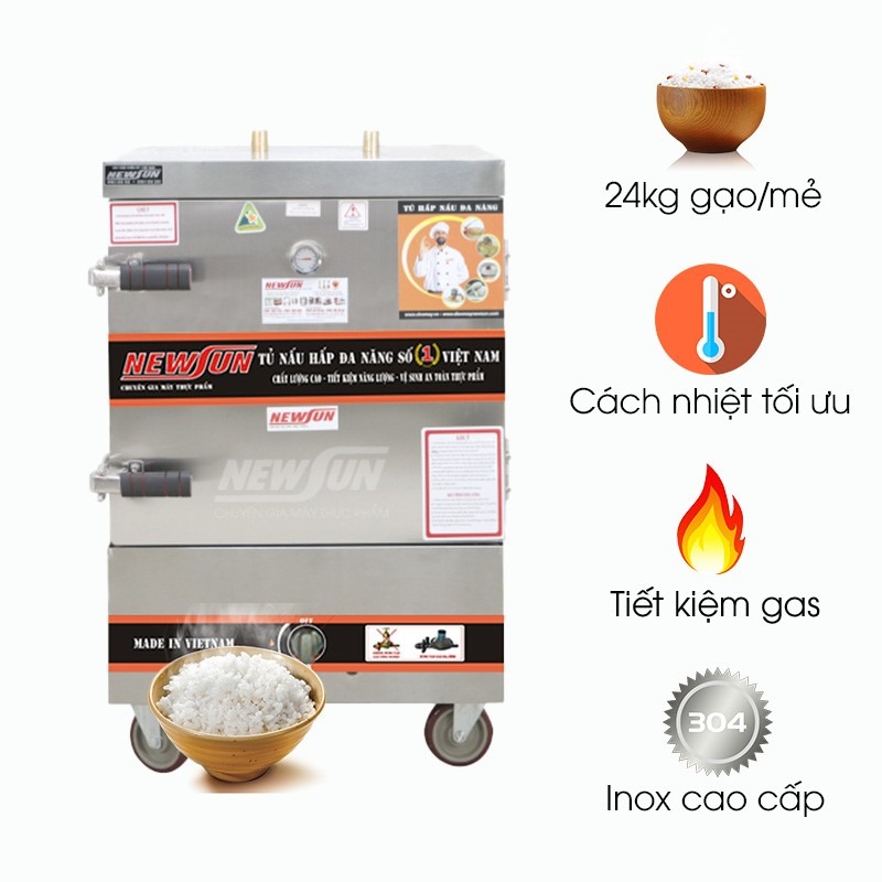 Tủ nấu cơm 6 khay dùng gas Việt Nam (24kg gạo/mẻ)