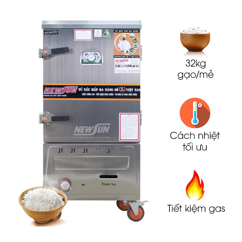 Tủ nấu cơm 8 khay dùng gas inox 201 (32kg gạo/mẻ)