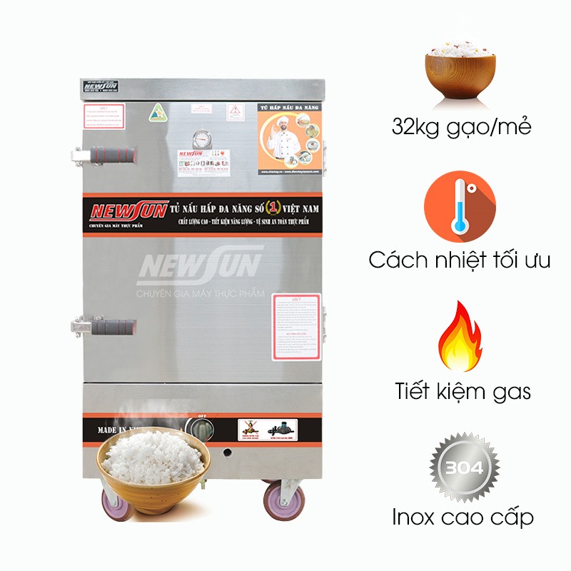 Tủ nấu cơm 8 khay dùng gas Việt Nam (32kg gạo/mẻ)