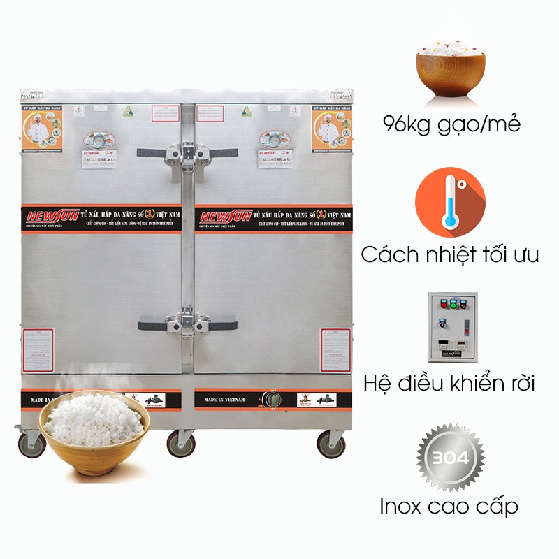 Tủ nấu cơm 24 khay dùng điện và gas Việt Nam (96kg gạo/mẻ)