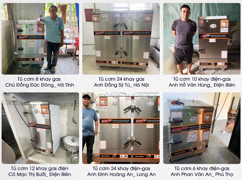 Khách hàng sử dụng tủ nấu cơm 6 khay dùng điện & gas Việt Nam 