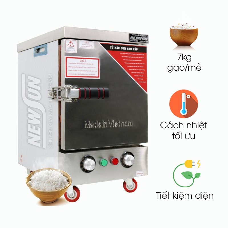 Tủ nấu cơm công nghiệp mini 4 khay dùng điện Việt Nam (7kg gạo/lần)