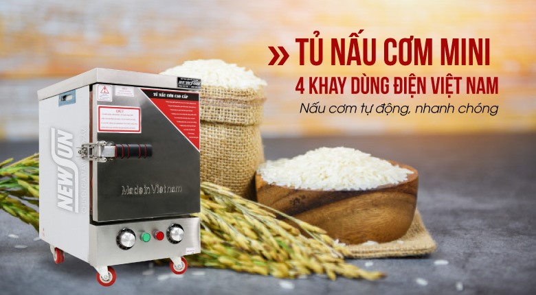 Tủ nấu cơm công nghiệp mini 4 khay dùng điện Việt Nam (7kg gạo/lần)