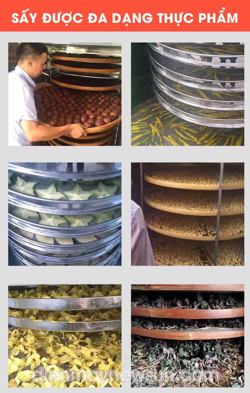 Tủ sấy nông sản 16 khay (dạng xoay) sấy được đa dạng thực phẩm