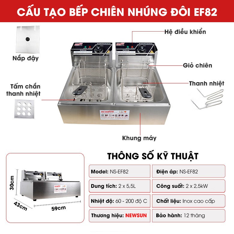 Cấu tạo bếp chiên nhúng đôi EF82 Cấu tạo bếp chiên nhúng đôi EF82