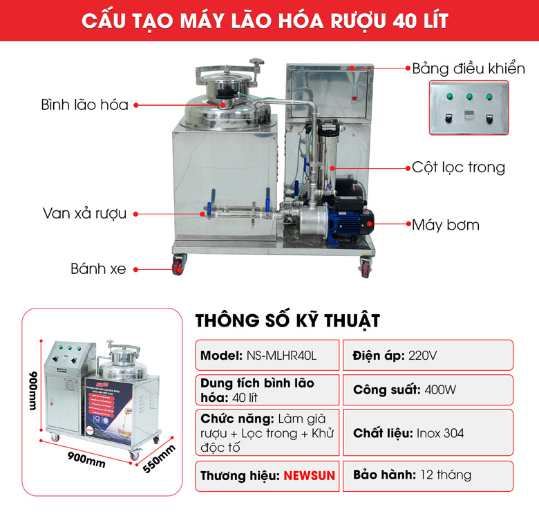 Cấu tạo của máy làm già tuổi rượu 40 lít