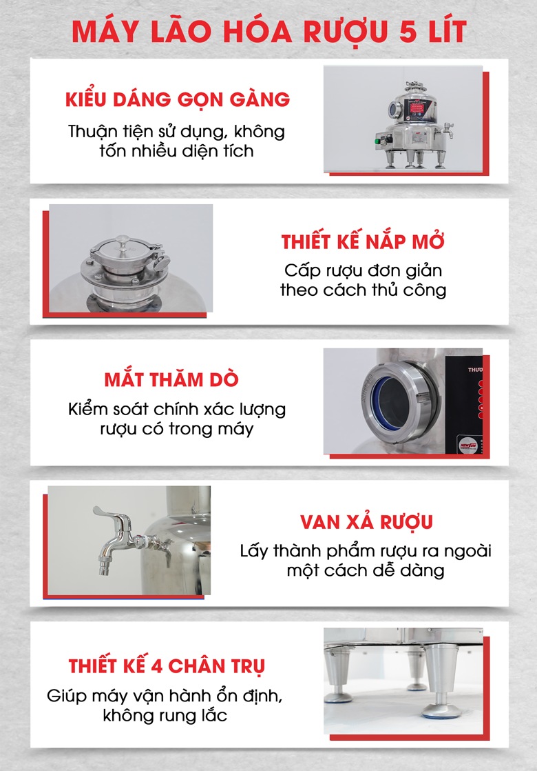 Các chi tiết máy lão hóa rượu 5 lít