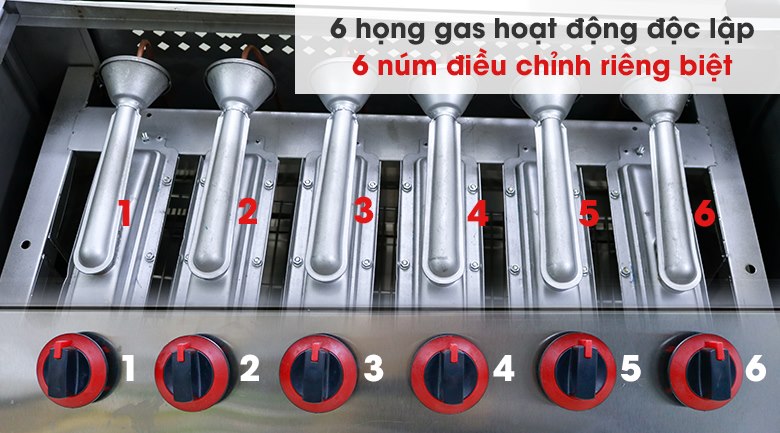 6 họng đốt gas hoạt động độc lập