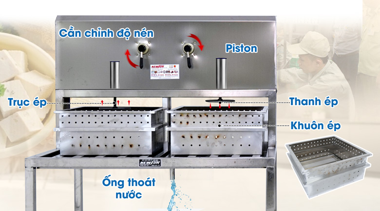 Máy ép đậu sử dụng lực nén khí từ các piston