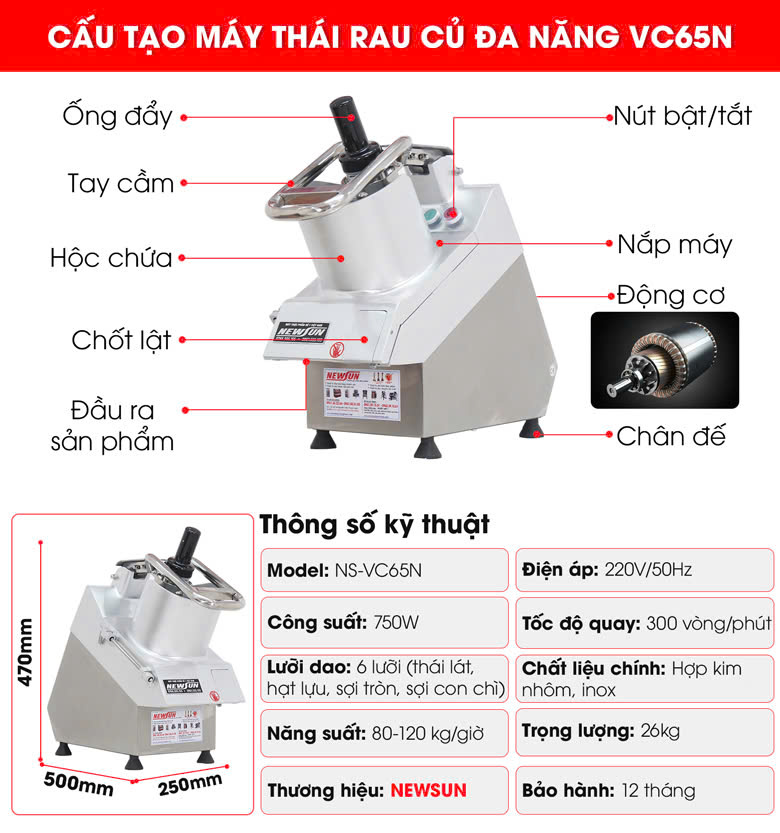 Cấu tạo máy thái rau củ đa năng VC65N