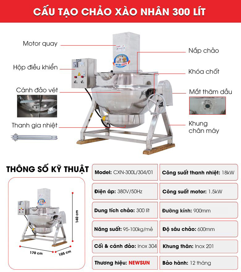 Cấu tạo máy sên nhân 300 lít NEWSUN