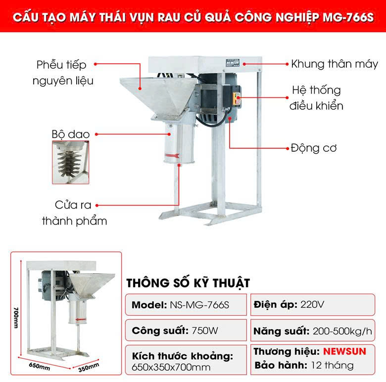 Cấu tạo máy thái vụn rau củ quả công nghiệp MG-766S